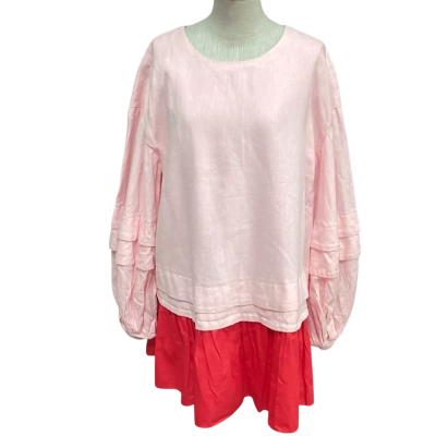 AJE Size 12 Babydoll Long Sleeve Dress Pink  / Red 