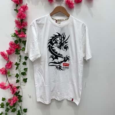 Levi's Mens Dragon Prints Short Sleeve T-shirt Free Size Black  / White 