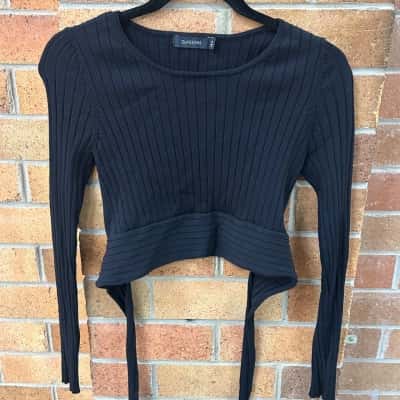 Glassons Womens  Size M Cropped Top Tie up  Black  