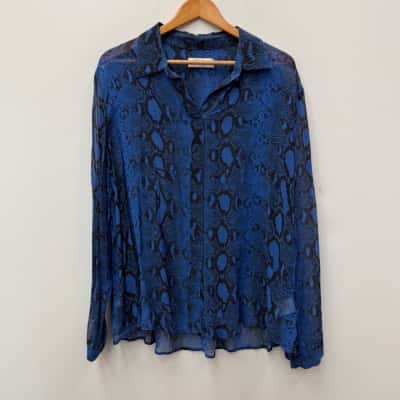 EDER by Anna 100% Silk Blue Snake Print Shirt - Size 16 