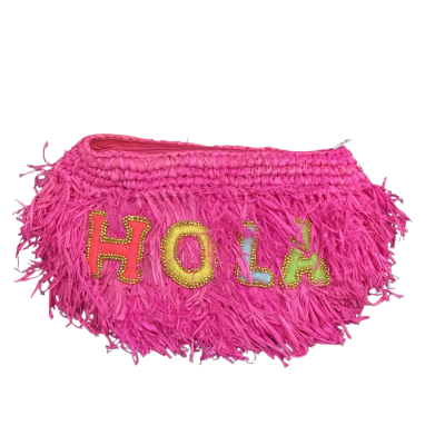  Natalie Alamein Raffia “Hola” Clutch Pink  
