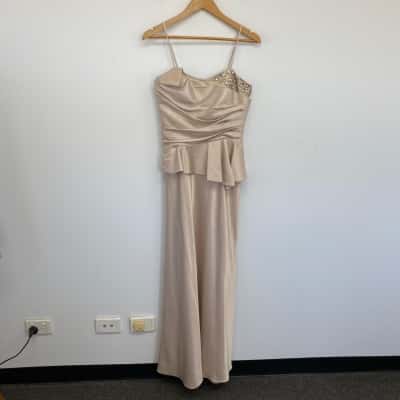 Bariano Beige Embellished Evening Maxi Dress  Size 10 
