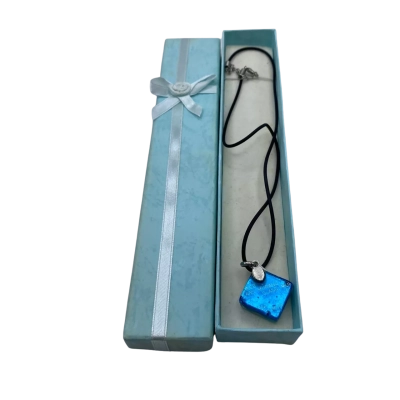  Womens Murano Glass Necklace Blue Square on Chord