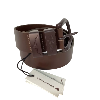 R.M. Williams Mens  Drover Belt Size 36 Dark Brown with Matt Brown Buckle