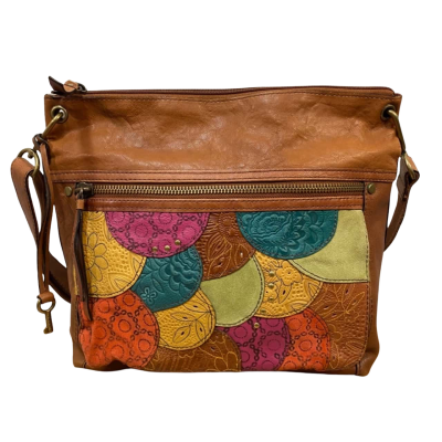 BNWT Fossil Patchwork Saddle Bag Brown / Multicoloured 