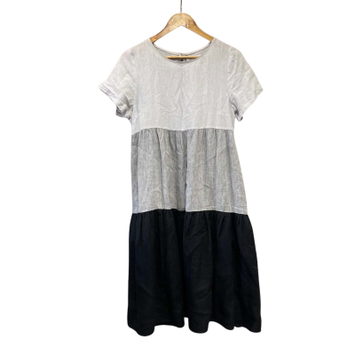 Alessandra Womens  Size S Linen Midi Dress Black  / Grey 
