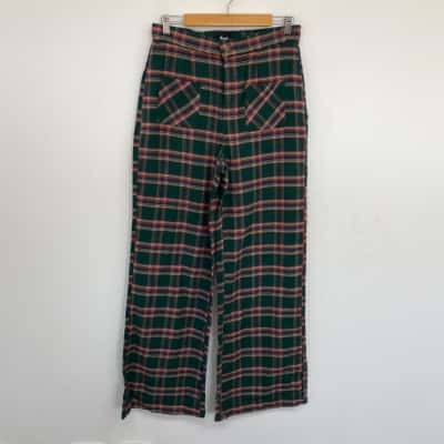 Smak Parlour Green Plaid Unique Vintage Pants Size 10 / 12