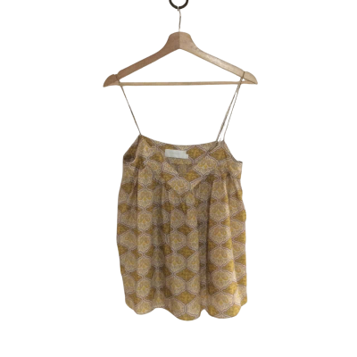 Zimmermann Women's Size 0 Shoestring Strap Top Brown / White / Yellow/ Floral