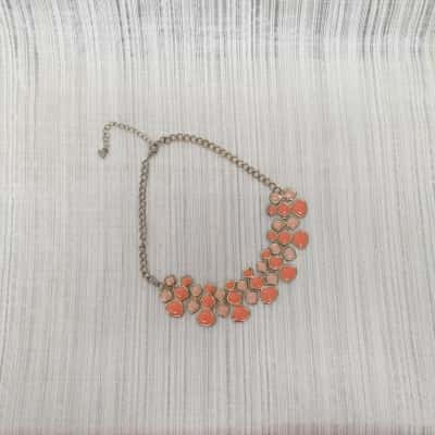 Gorgeous Gold Tone with Orange & Coral Coloured Cabochon Stones /Bib Style Necklace 