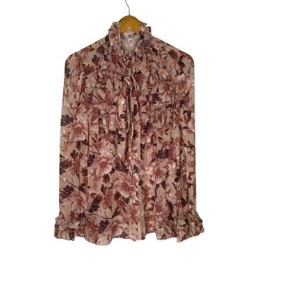 River Island Womens  Size 10 Long Sleeve Shirt Brown / Floral / Maroon 
