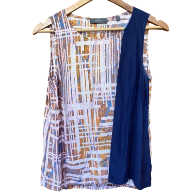 Marcs Navy/Patterned Silk Top Size 8
