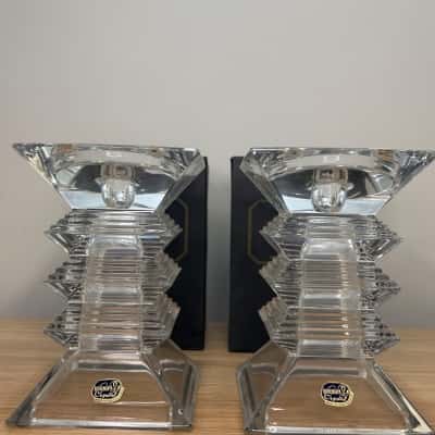 Bohemia Lead Crystal Zig Zag Pagoda Candle Stick Pair BNWT
