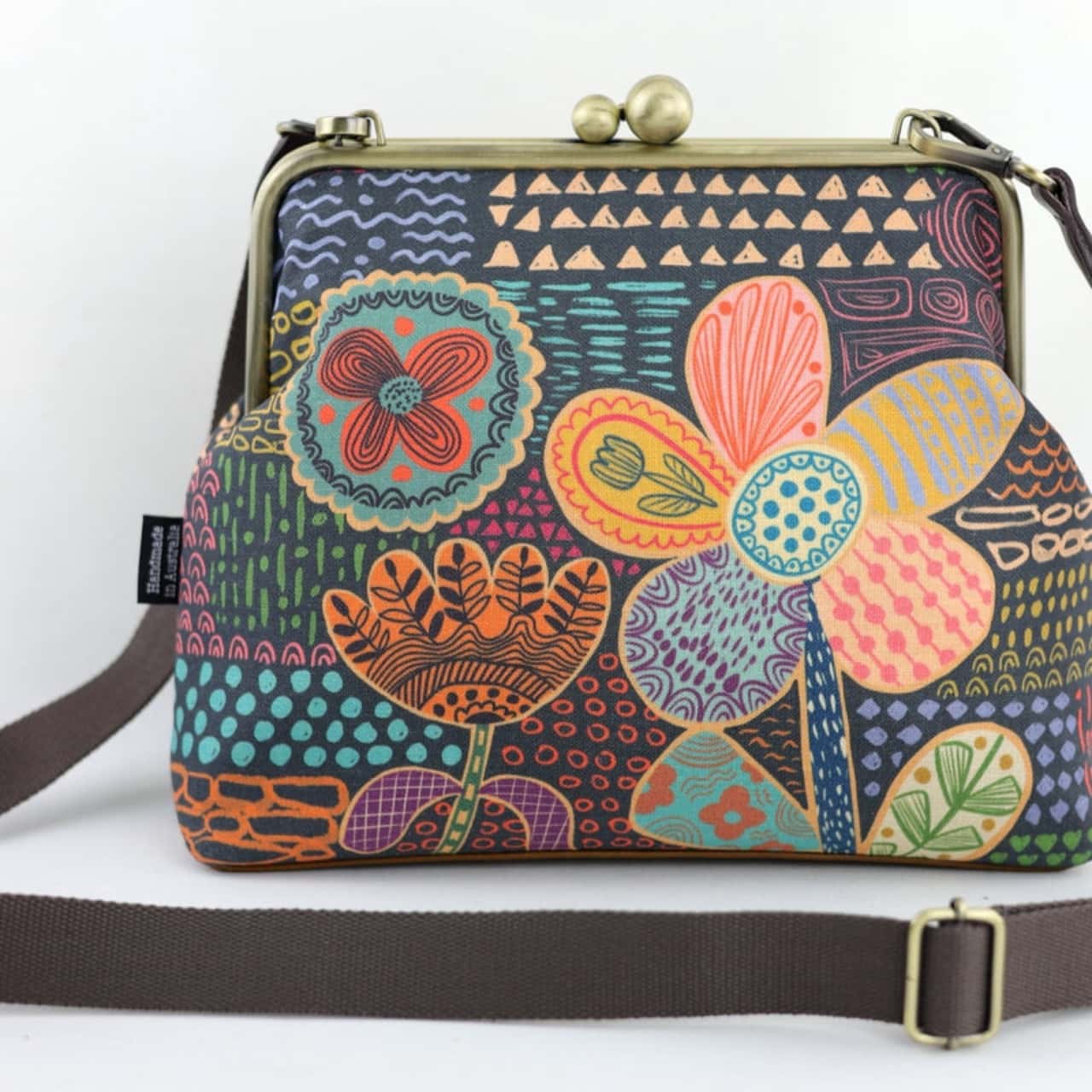 Pink Oasis Doodle Flora Handbag and Crossbody 2 Way Bag, Leather and Linen, Brand New with Tags