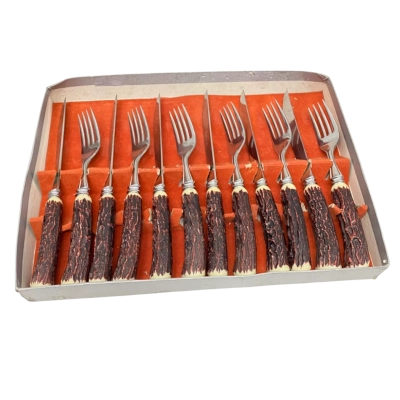 Vintage Faux Antler Stainless Steel Knife & Fork Set