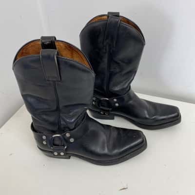 Sendra Black Leather Cowboy Boots Made In Spain Shoes Size 45