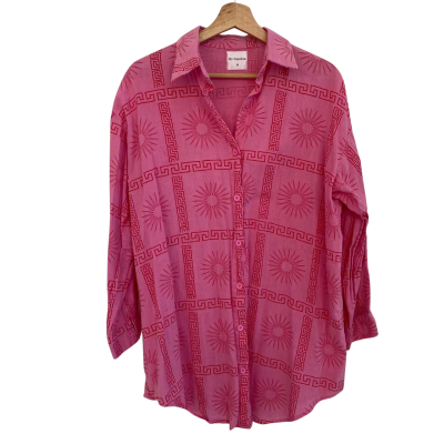 By Frankie Womens  Size M Button Up Top / Long Sleeve Top Pattern / Pink  / Red 