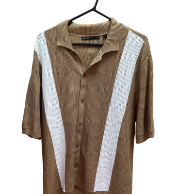 Mens  Size L Short Sleeve Shirt Brown / Multicoloured / White 
