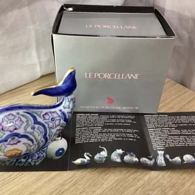PORCELLANE Blue & Gold Painted Whale Figurine ITALY MANIFATTURA ARTISTICA 