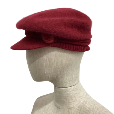 Rabbit Fur Fleece Lined Newsboy Cap One Size Maroon 