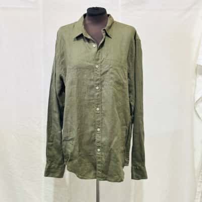 COUNTRY ROAD Mens Size L Long Sleeve Linen Shirt Green 