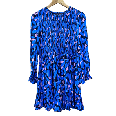 Mister Zimi Blue & Pink Leaf Patterned Long Sleeve Dress Size 8