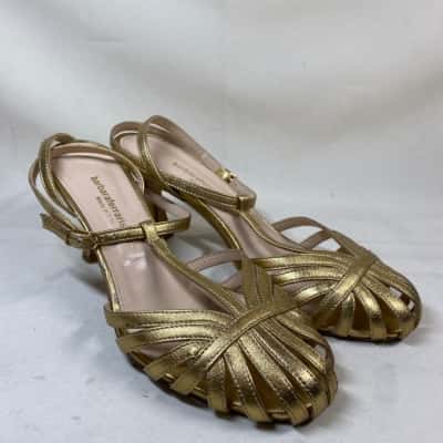 BARBARA FERRARI GOLD STRAPPY HEELS FORMAL 38