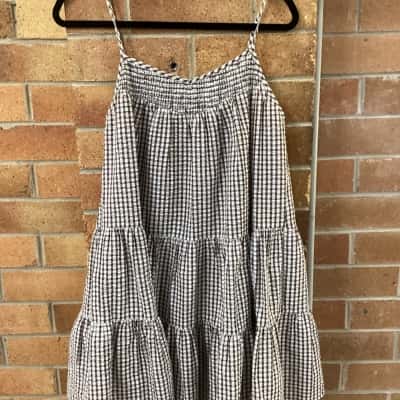  Womens Lily Loves Size 8 Mini Dress Brown / Checked / White 