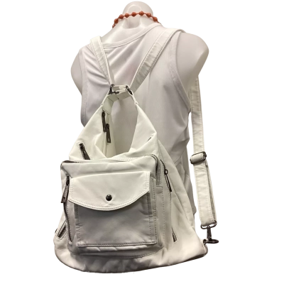 Pristine Condition White Faux Leather Convertible Backpack/Shoulder Bag 