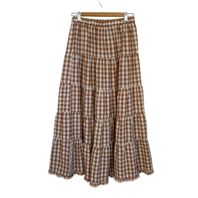 Brave + True Womens  Size S Maxi Skirt / Tiered Skirt Brown / Checked / White 