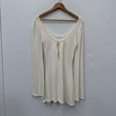 Meshki Cream Long Sleeve Knit Mini Dress - Size S 