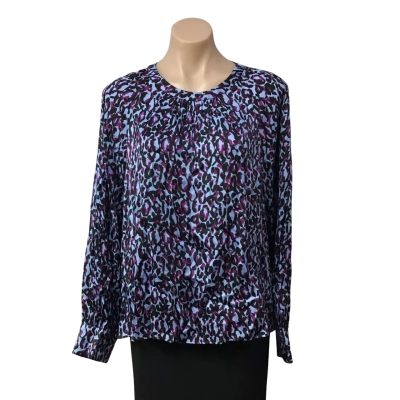 Veronika Maine Womens Size 18 Blue / Pink / Black Pattern Long Sleeve Top (new)