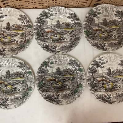 Vintage Set of 6 Yorkshire Staffordshire England Ironstone Dinner Plate Collectable Village Birthday Gift 