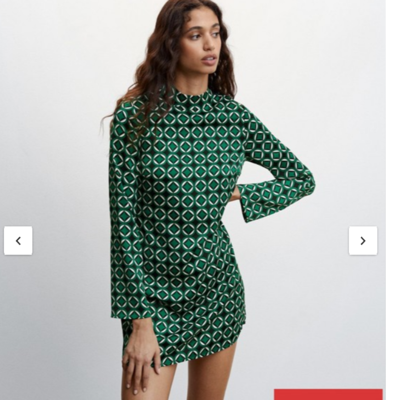 Mango Green Geometric Pattern Long Sleeve Turtle Neck Mini Dress Size 10 /  M (s) - New With Tags | Salvos Stores