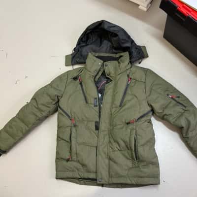 DOWN FLOW feather filled Jacket Unisex  Size L Hooded Jacket Green 