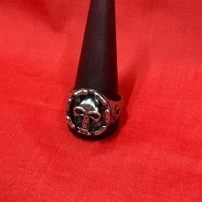 Mens Silver Ring Featuring Skull and Iron Cross
