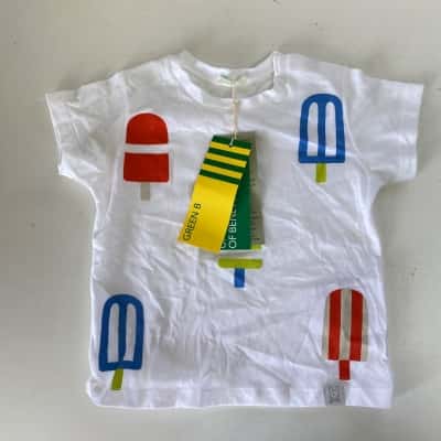 United Colors Of Benetton White Ice Cream Pattern T-shirt Size 6 - 9 M