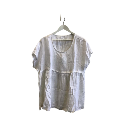 Cali&Co Womens Size L Short Sleeve Linen Top White