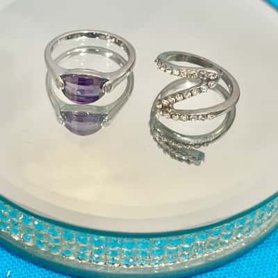 Silver Purple Gemstone Ring & Zig Zag Gemstone Ring 
