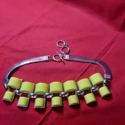  Women's neon Green  Yellow / Silver beaded large style statement necklace