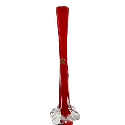Vintage Red Glass Twist Bud Vase 29cm – Elephant Foot Base