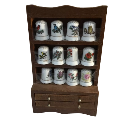 Vintage Thimbles in Display Case as pictured