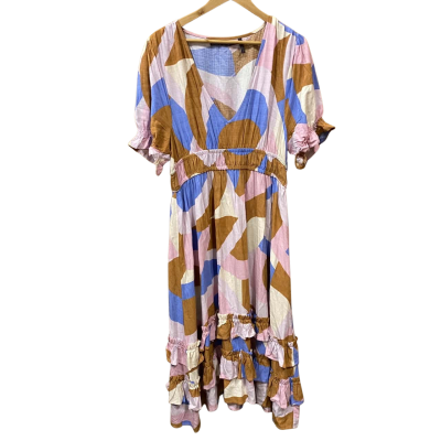 Mister Zimi Colourful Patterned Frilled Dress Size 16