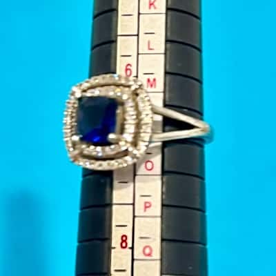925 Silver Large Blue Gemstone/ Diamonte Ring- Just gorgeous 