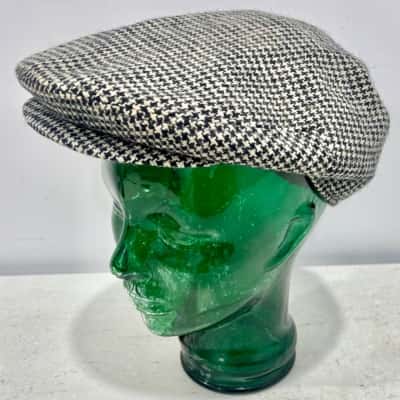Vintage Waverley Pure New Wool Black N White Plaid Cap