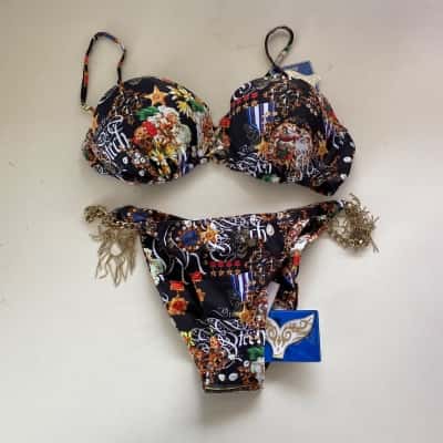 Lisa Blue Calvary Criss Cross Top And Side Chain Bottom Size 14 / L 