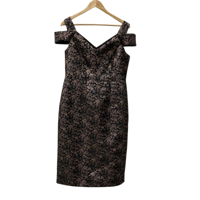 Maggie London  Womens  Size 10 Cocktail/ Floral Dress Black  / Gold / Silver/Metallic