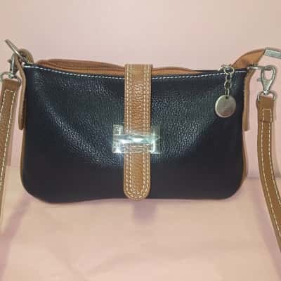  Womens Leather Handbag Brown / Navy Blue 