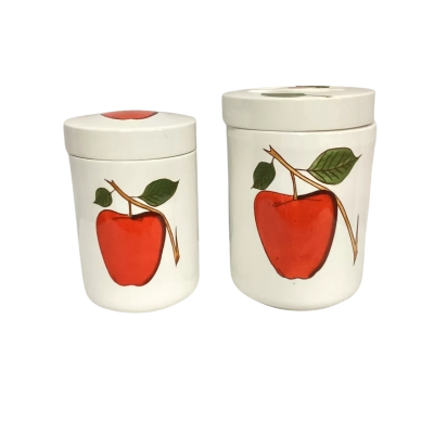 2 x Red Apple Under Glazed Japan Canisters