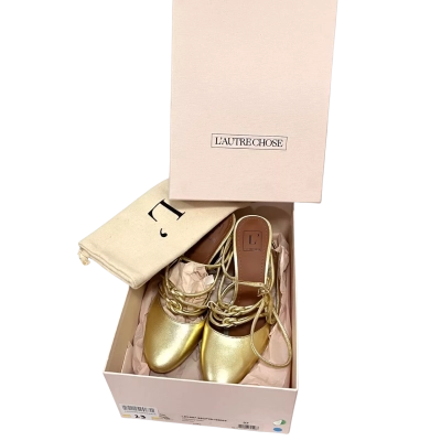  L’Autre Chose Gold Metallic Leather Lace-Up Block Heel Mules EU 37 Boxed Womens  Size 37 Heels Gold 