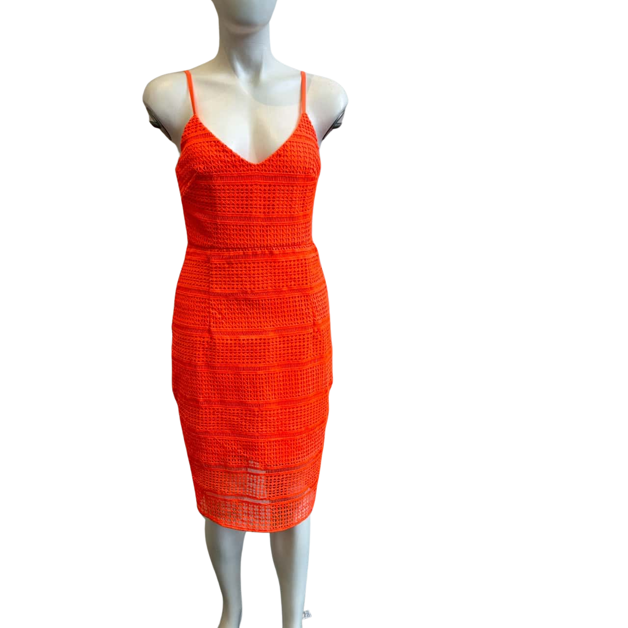 Kookai Women's Size 38 Sleeveless Midi Dress Fluro Orange (s)